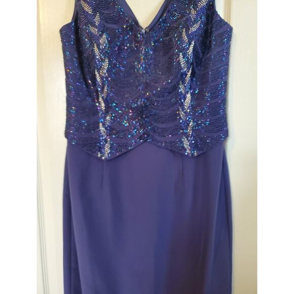 Sean Couture Inky Blue Beaded Bodice New Maxi Formal Gown Prom Dress, Size 10 - Picture 7 of 15